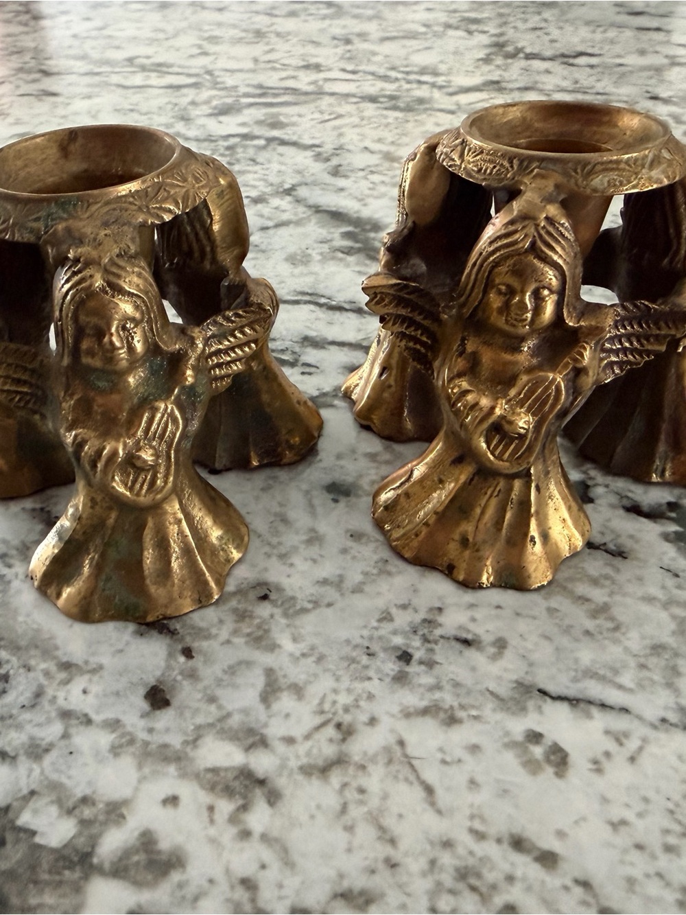 Brass Angel Candle Holders - Decorative Brass Accent (Pair)